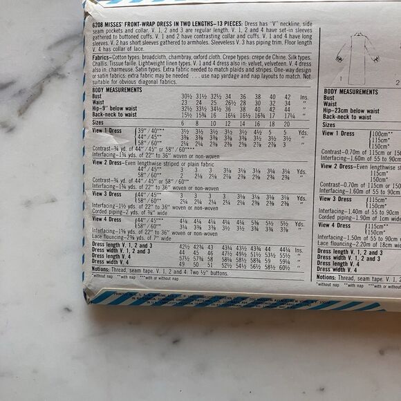 Simplicity Pattern 6208 V Neck Wrap Dress Pockets Collar Women's Size 10-12-14 - Picture 6 of 8